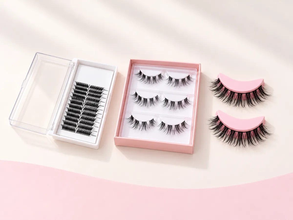 Three distinct lash formats arranged for catalogue comparison