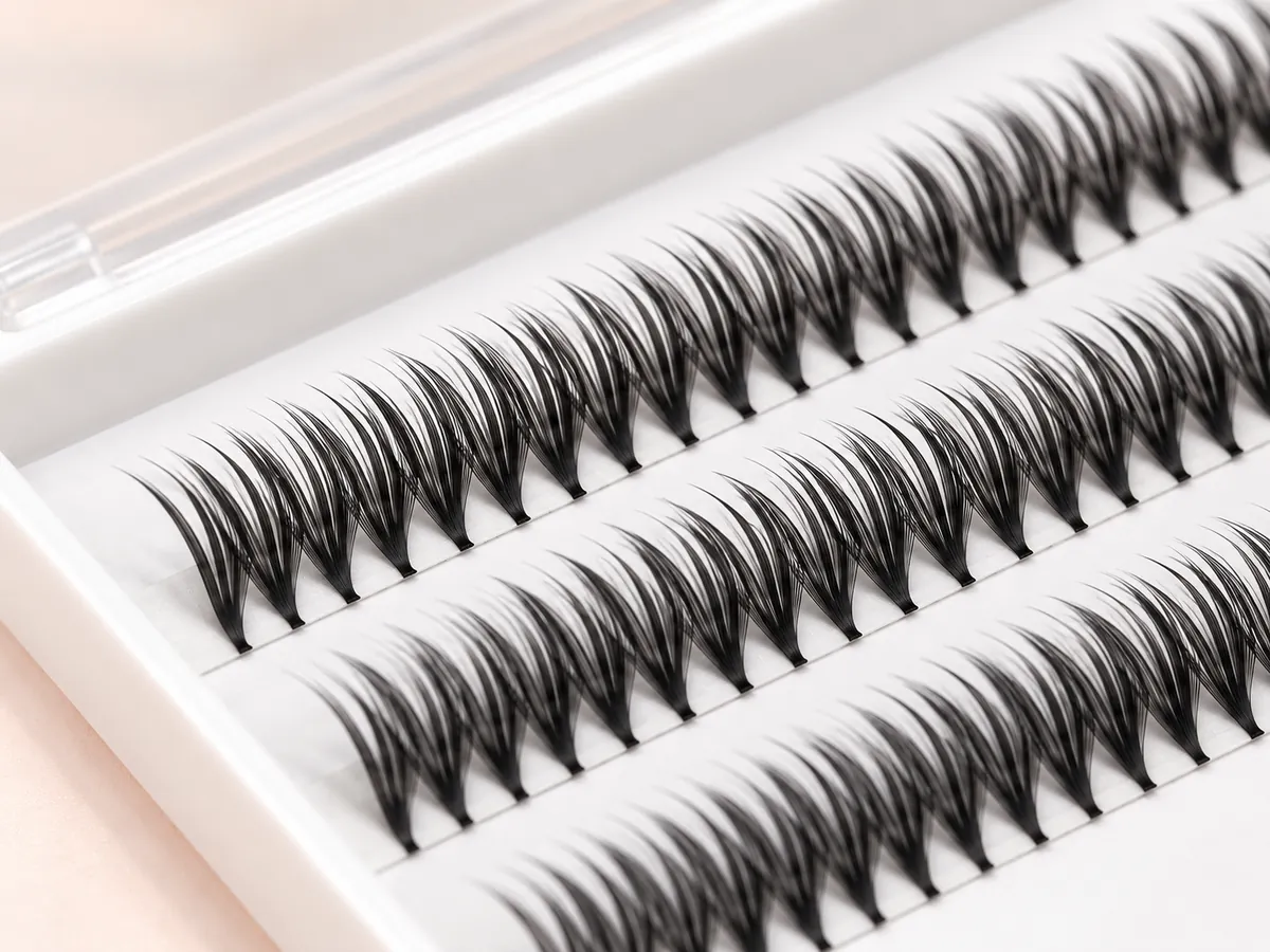 Close view of pointed fan bases and fine black fibers in straight rows