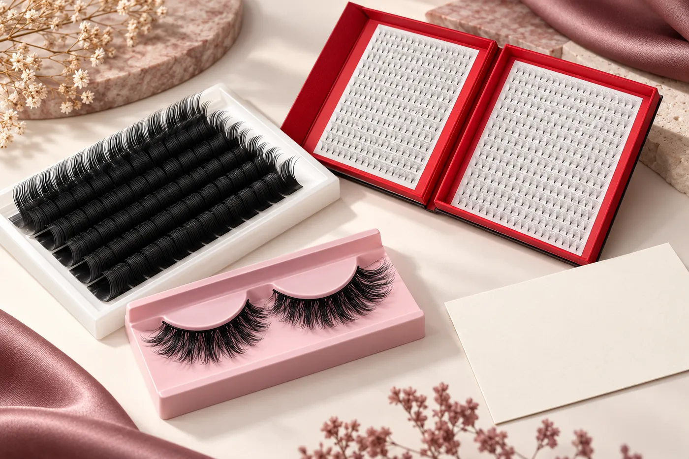 Easy-fan tray, pointed premade fan trays and a full-strip pair on a sample planning table