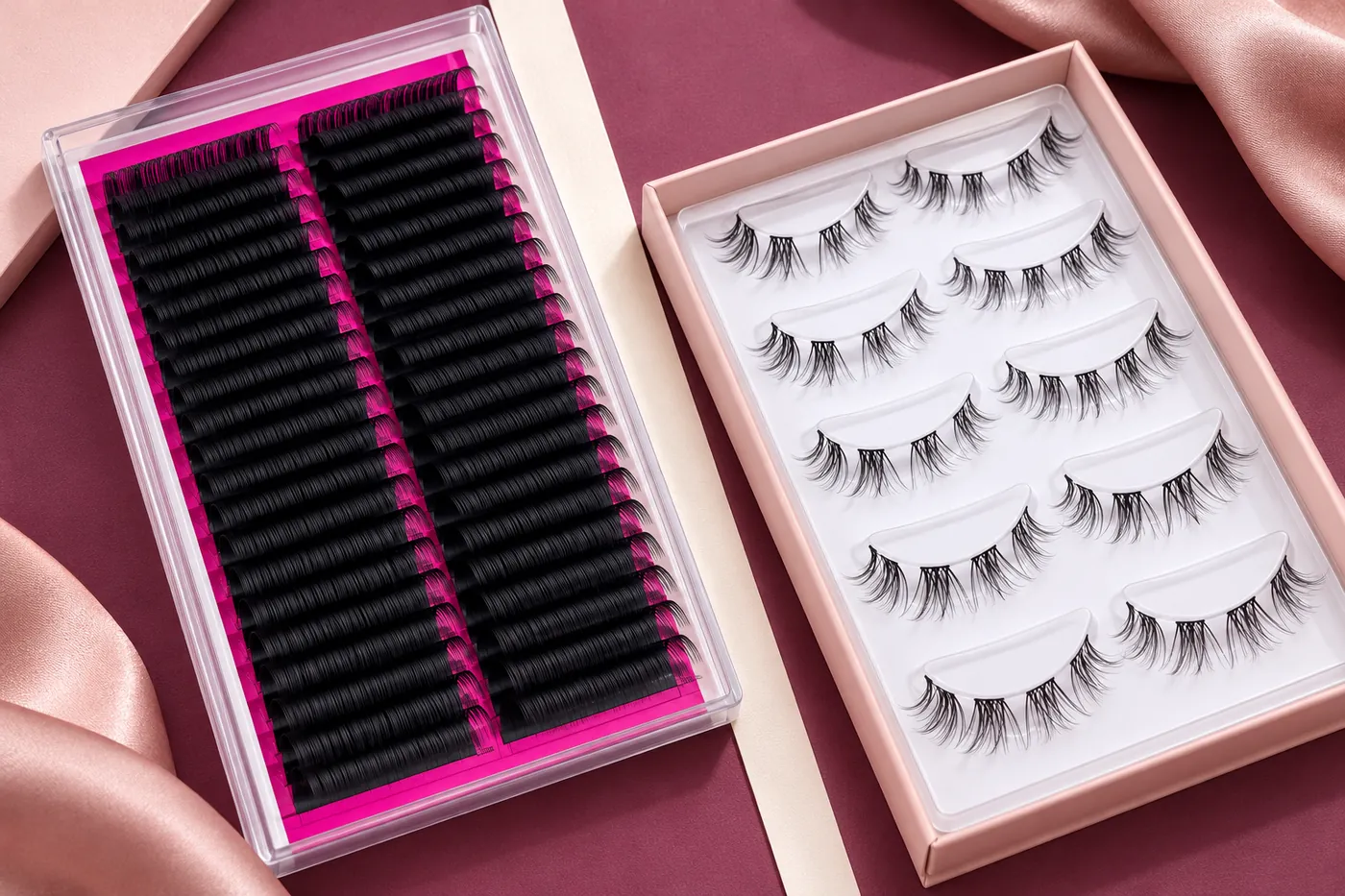 Professional lash trays and DIY cluster trays separated by product format