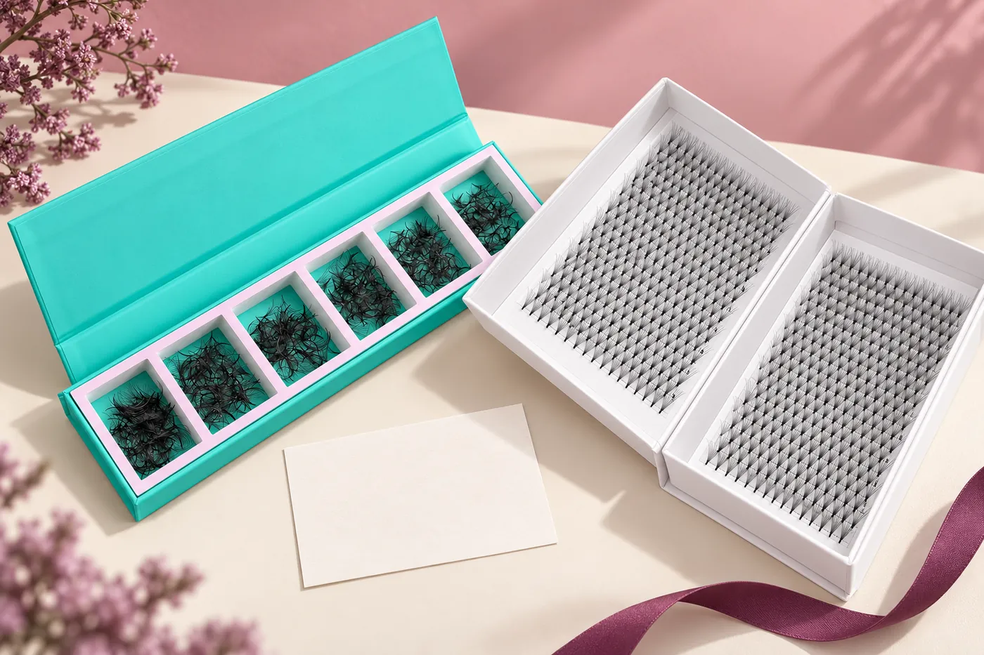A loose-fan compartment box and an orderly white premade-fan tray displayed separately