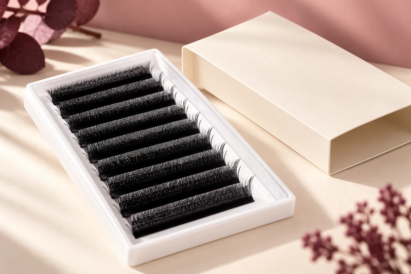 Open white YY tray beside a plain cream outer sleeve