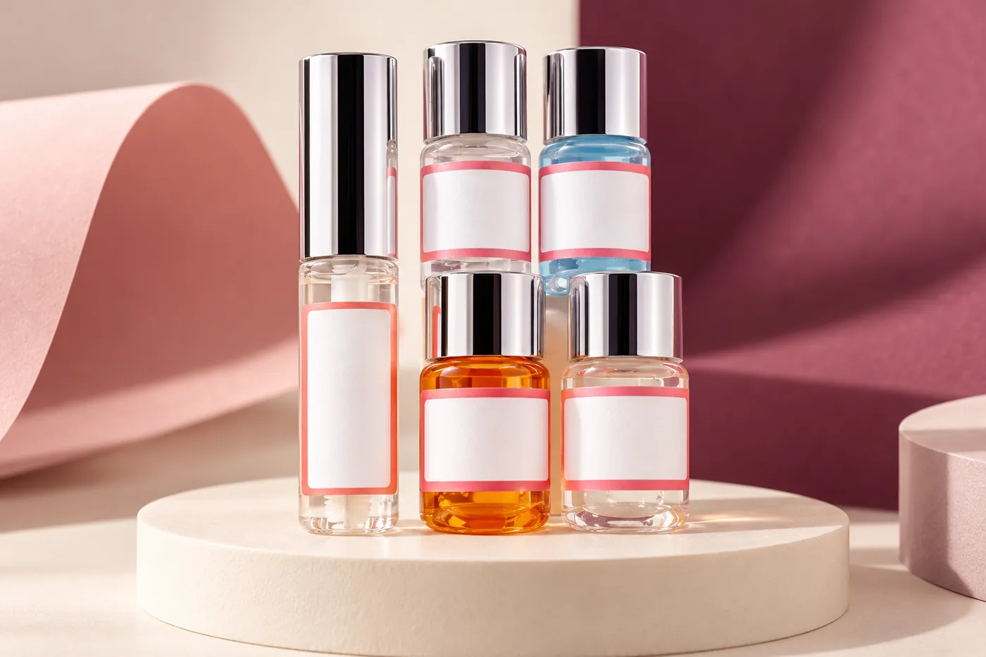 Closed silver-cap containers drawn from the lash-and-brow kit reference
