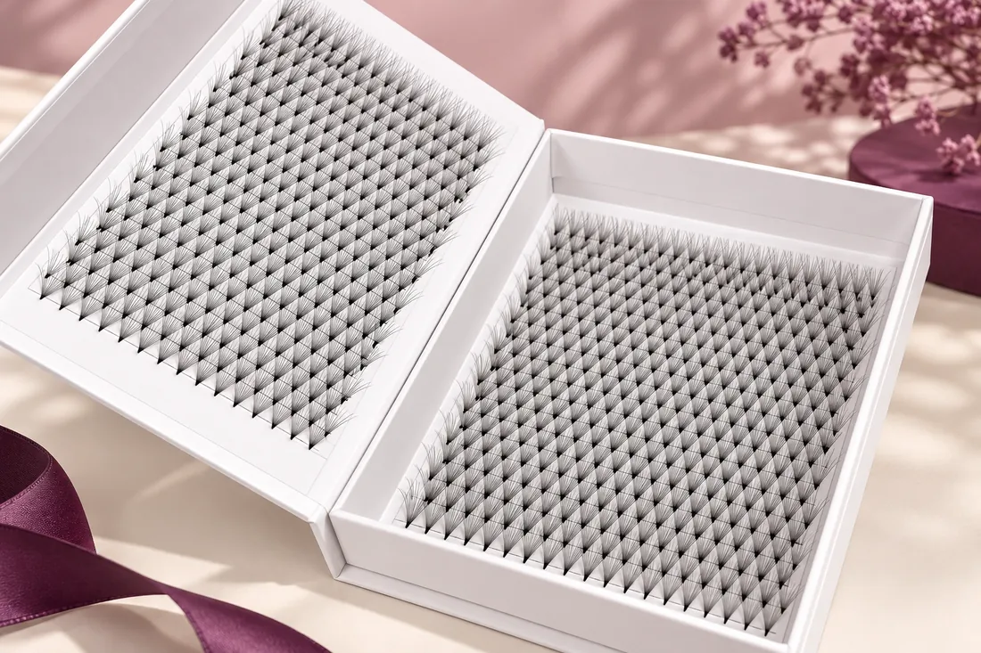 Small premade fan units with separate pointed bases arranged on a white tray